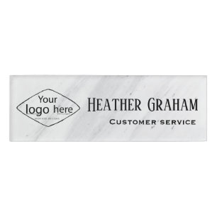 Badge D'identification Logo personnalisé Design élégant en marbre blanc