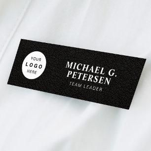 Badge D'identification Logo personnalisé élégant cuir noir titre blanc