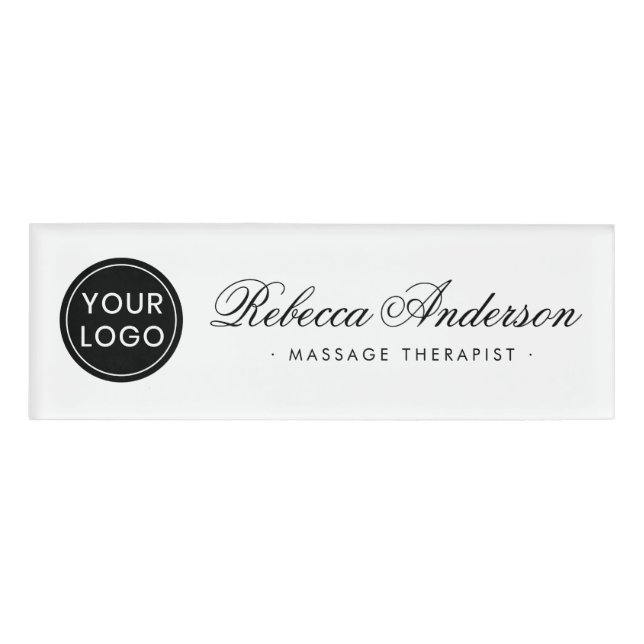 Badge D'identification Logo personnalisé élégant script blanc magnétique (Devant)