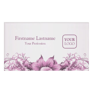 Badge D'identification Logo Personnalisé Fleurs Roses Cadre Élégant Moder