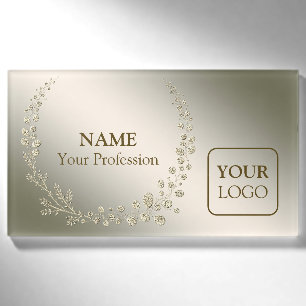 Badge D'identification Logo Personnalisé Golden Floral Feuilles Wreath Él