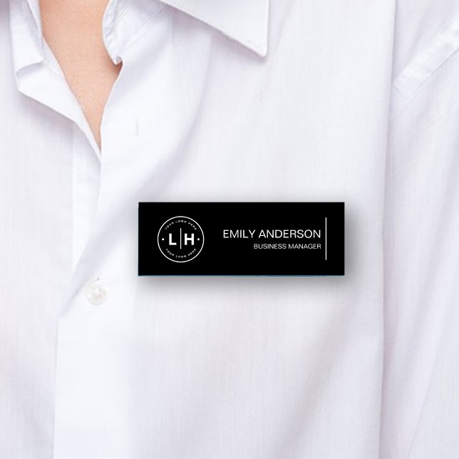 Badge D'identification Logo personnalisé minimaliste moderne noir (Modern Minimalist Black Name Tag)