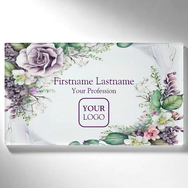 Badge D'identification Logo personnalisé Purple Floral Vert Foliage Rusti (Devant)