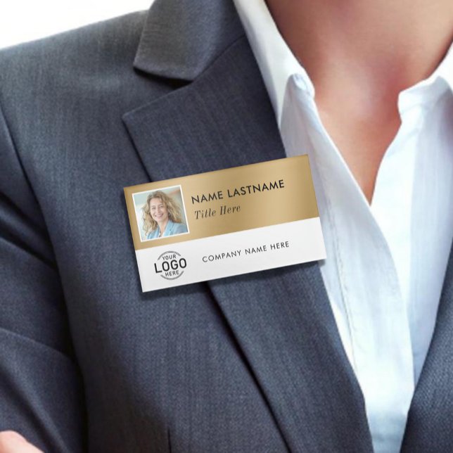 Badge D'identification Logo Photo carré Faux Gold Blanc Magnétique Large (Créateur téléchargé)