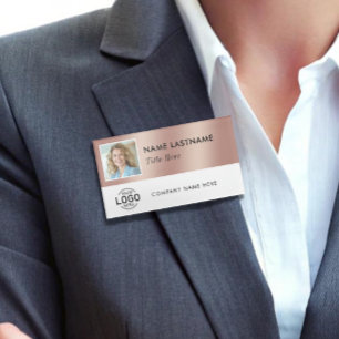Badge D'identification Logo Photo Carré Rose Gold Blanc Magnétique Grand