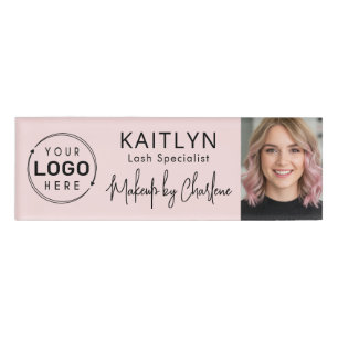 Badge D'identification Logo Photo Rose Pâle Script Maquillage