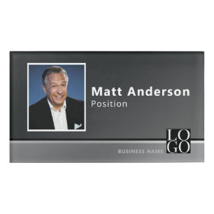 Badge D'identification Logo Qrcode photo d'entreprise chic moderne Noir G
