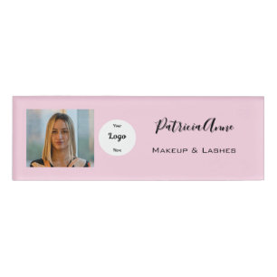 Badge D'identification Maquillage de logo photo de script rose élégant