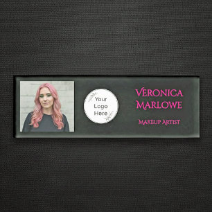 Badge D'identification Maquillage Photo Logo Rose Chaud Noir