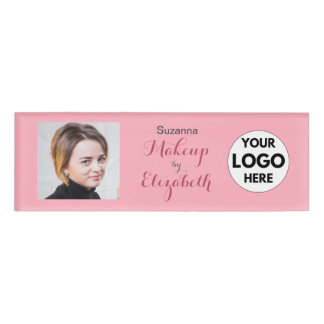 Badge D'identification Maquillage photo Logo Script Rose Pâle
