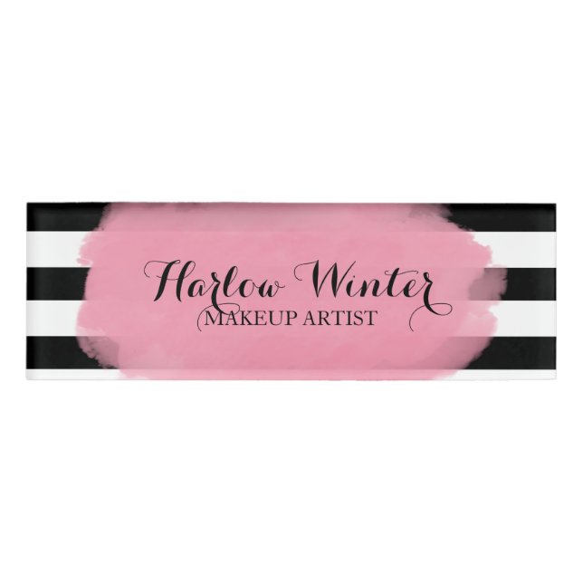 Badge D'identification Maquilleur chic de blanc de noir de rose de (Devant)