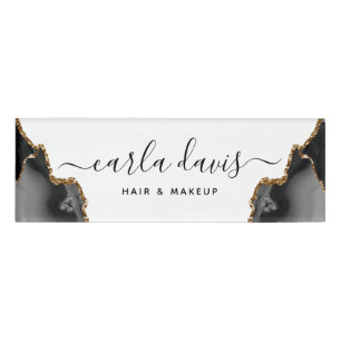 Badge D'identification Marbre noir et or Agate Script Signature