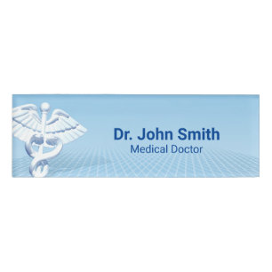 Badge D'identification Médicale blanc 3D Caduceus Blue Design