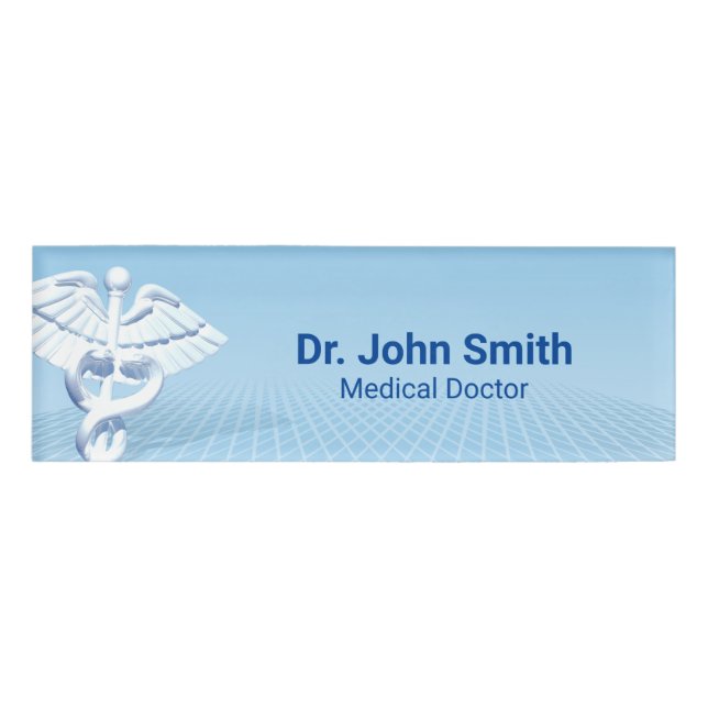 Badge D'identification Médicale blanc 3D Caduceus Blue Design (Devant)