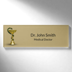 Badge D'identification Médicale Snake Bowl Beige Hygieia Gold Caduceus