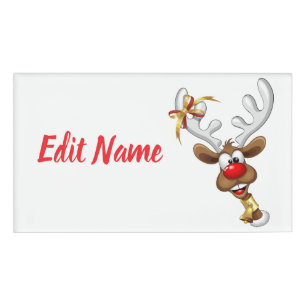 Badge D'identification Mème de Noël drôle de renne qui regarde par-dessus