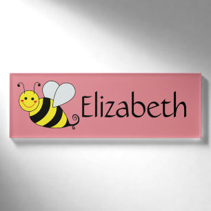 Badge D'identification Mignon gaffez le rose personnalisé par abeille
