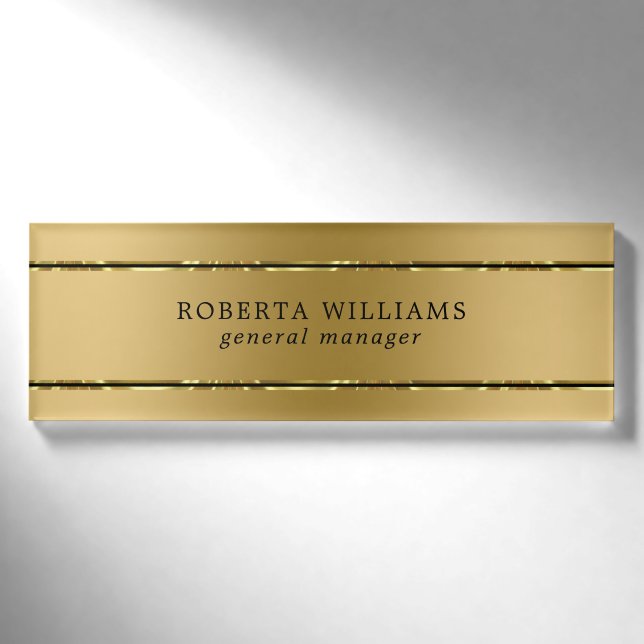 Badge D'identification Mini brillant or et rayures noires (Devant)