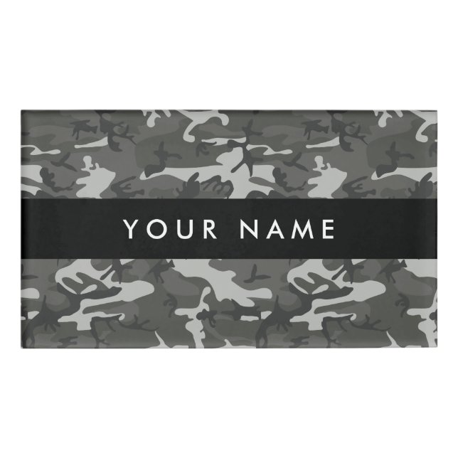 Badge D'identification Modèle de camouflage gris, Votre nom, Personnalise (Devant)