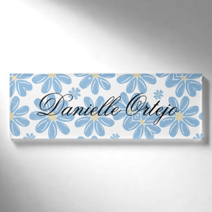 Badge D'identification Modèle Floral Bleu - Balise Nom Personnalisé