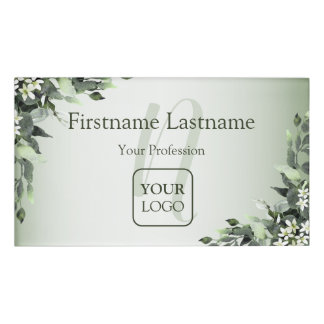 Badge D'identification Monogramme Custom Logo Verdure Floral Feuilles