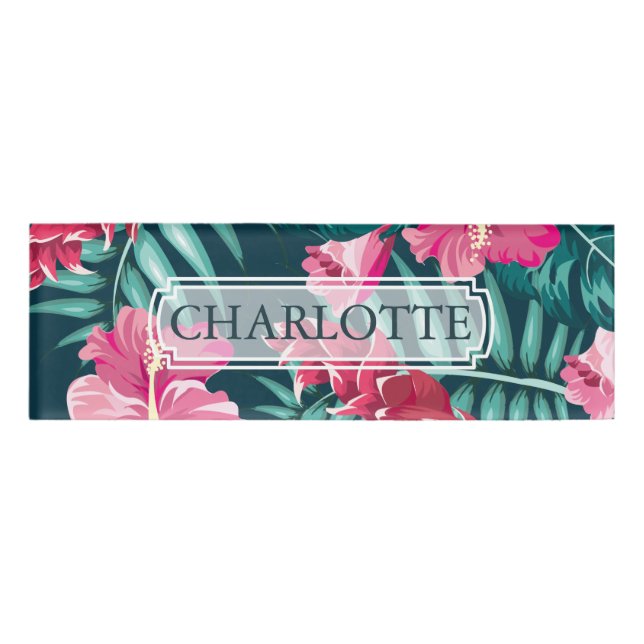 Badge D'identification Monogramme d'été exotique Floral (Devant)
