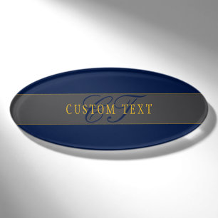 Badge D'identification Monogramme élégant de style manuscrit Bleu marine