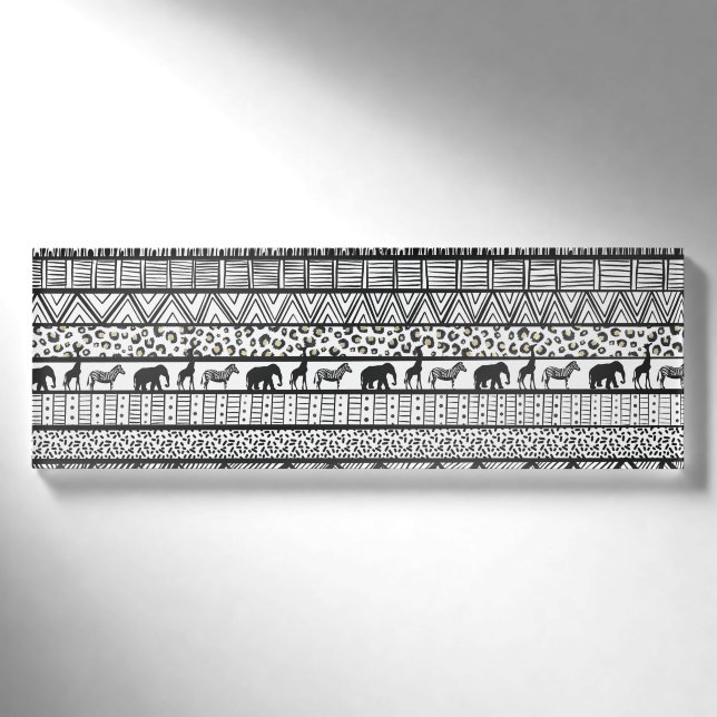 Badge D'identification Motif africain tribal noir blanc (Devant)
