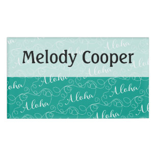Badge D'identification MOTIF ALOHA blanc transparent avec LIGNES