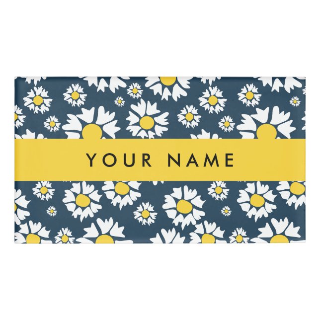 Badge D'identification Motif de marguerite, marguerites blanches, Votre n (Devant)