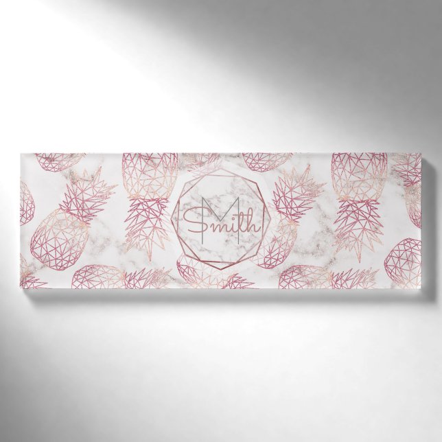 Badge D'identification Motif en marbre d'ananas rose en or géométrique (Devant)