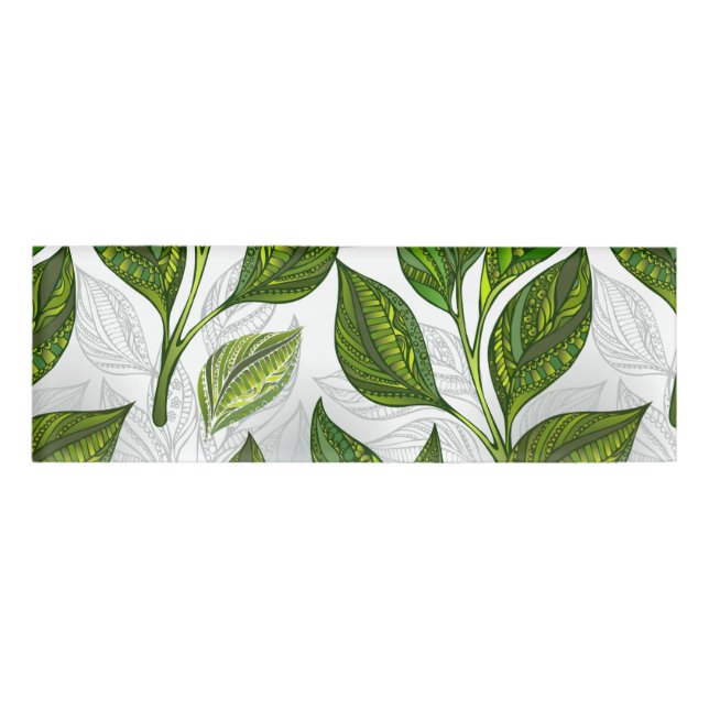 Badge D'identification Motif sans couture avec Feuilles de thé vert (Devant)