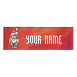 Badge D'identification Noël de la chatte de gingembre en rouge