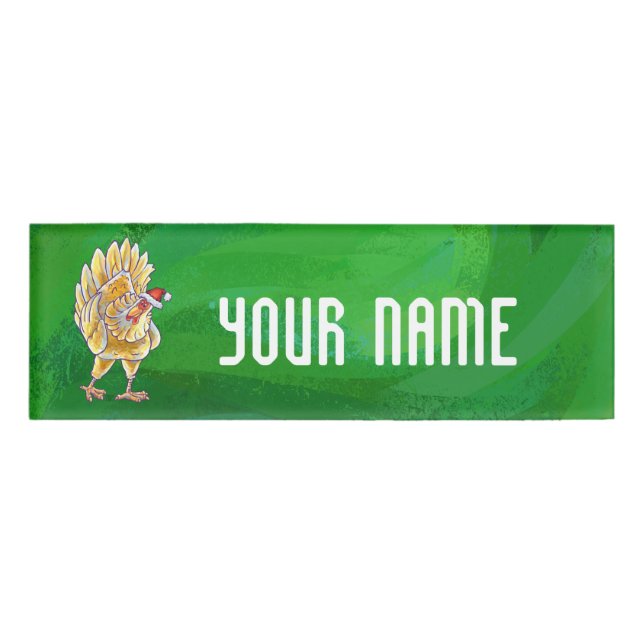 Badge D'identification Noël Du Poulet Sur Vert (Devant)