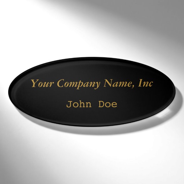 Badge D'identification Noir et étiquette ovale de nom des employés d'or (Devant)