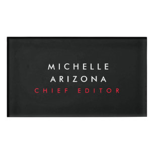 Badge D'identification Noir minimaliste Rouge Professionnel Nom moderne