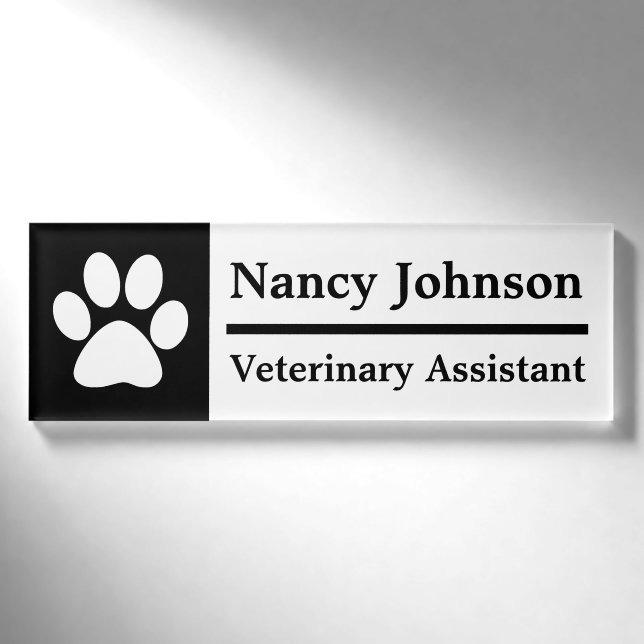 Badge D'identification Nom de l'adjoint vétérinaire balise empreinte noir (Devant)
