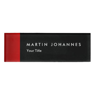 Badge D'identification Nom minimaliste titre noir rouge professionnel
