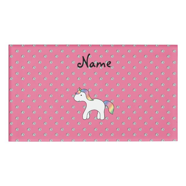 Badge D'identification Nom personnalisé bébé licorne diamants roses (Devant)
