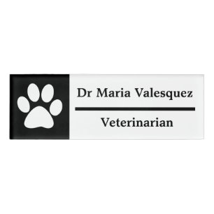 Badge D'identification Nom vétérinaire Balise Empreinte de patte noir