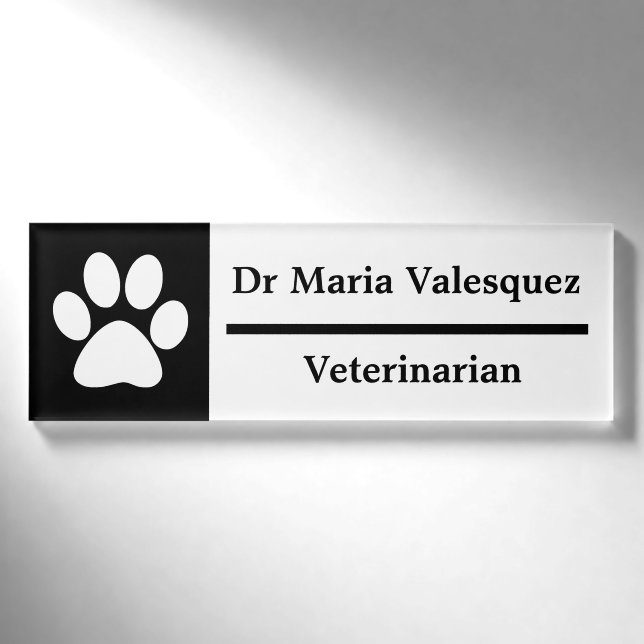 Badge D'identification Nom vétérinaire Balise Empreinte de patte noir (Devant)
