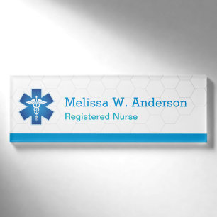 Badge D'identification Nurse Moderne Bleu Blanc Médicale Symbole