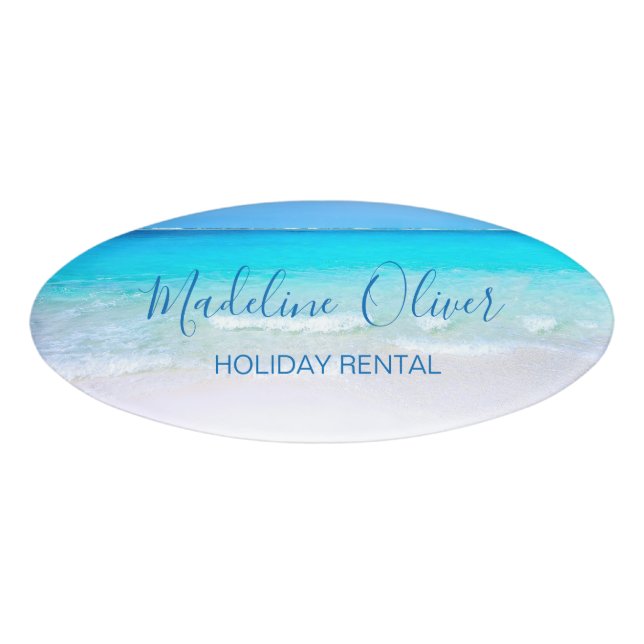 Badge D'identification Ocean Beach Sea Location de vacances Blue Modern B (Devant)
