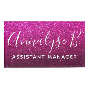 Badge D'identification Ombre de Parties scintillant rose chaud Sparkly No
