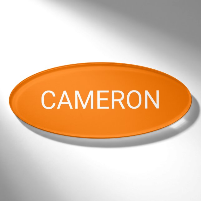 Badge D'identification Orange Acrylique Nom ovale Balise Magnétique Profe (Devant)