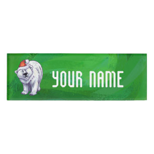 Badge D'identification Ours polaire Noël sur vert