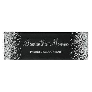 Badge D'identification Pailleté argenté et noir