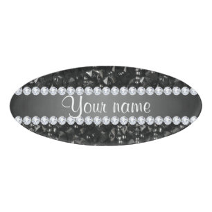 Badge D'identification Paillettes et diamants noirs de Faux