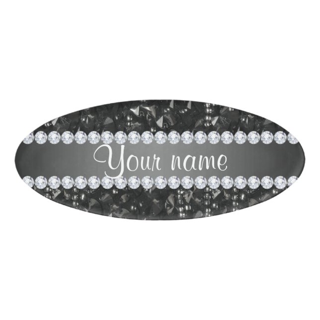 Badge D'identification Paillettes et diamants noirs de Faux (Devant)