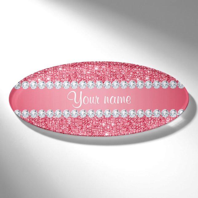 Badge D'identification Paillettes et diamants roses de Faux (Devant)